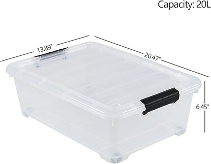 4 Packs 20 Quart Plastic Under Bed Storage Container with Lids and Wheels, Stackable and Nestable Organizer Bins, Flat Storage Box