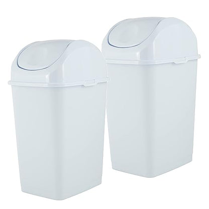 Superio Kitchen Trash Can with Swing Top Lid 9 Gallon Slim Waste Bin 37 Qt Sturdy Plastic Garbage Can Medium Recycling Bin for Office, Bathroom, Under Counter, Dorm, Bedroom (White-2 Pack)