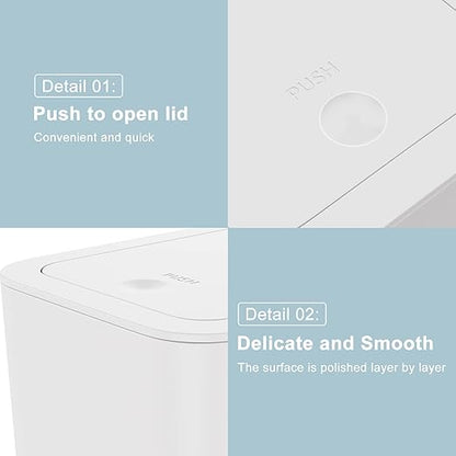 N. NETDOT 3 Pack Small Trash Can with lid, 3 Gallon Bathroom Trash Can,Garbage Can Slim Trash Bin Waste Basket for Bathroom,Kitchen,Bedroom,Living Room,Office,Laundry - Off White