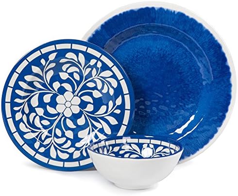 Melamine Dinnerware Set,12pcs Plates and Bowls Set - Blue