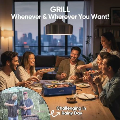 Electric Indoor Grill Griddle, CUSIMAX Smokeless Grill, Blue