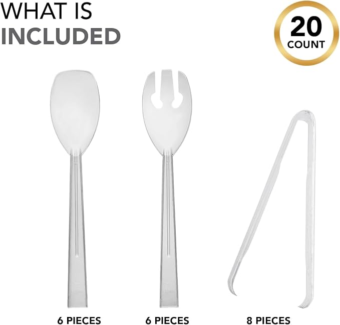 Party Essentials Plastic Party Buffet Serving Utensils Kit, Spoons/Forks/Tongs