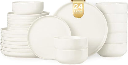 EWFEN Plates and Bowls Sets, 24 Pieces Ceramic Dinnerware Set
