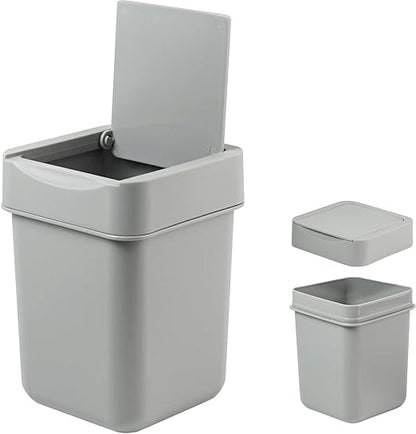 carrotez Mini Trash Can, Countertop Trash Can 2 Liter/ 0.5 Gallon, Mini Wastebasket, Garbage Container Bin for Coffee Area, Bathroom, Kitchen, Office, Tabletop- Grey