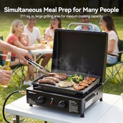 Royal Gourmet PD1502H Portable 2-Burner Gas Griddle with Hood, Black