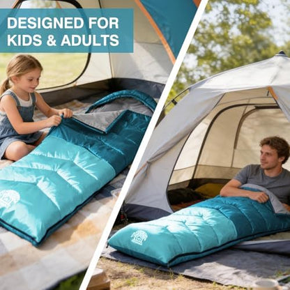 Sleeping Bags for Adults & Kids for Camping Hiking Trips Warm Cool Weather, Lightweight and Waterproof with Compression Bag, 3-4 Season Indoors Outdoors Activities
