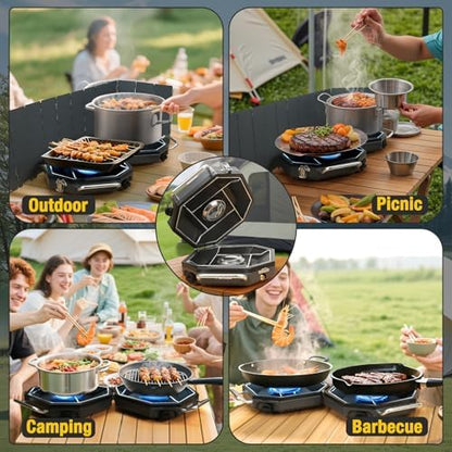 2 Burner Camping Stove, 20,000 BTU Propane Camp Stove with Wiandscreen