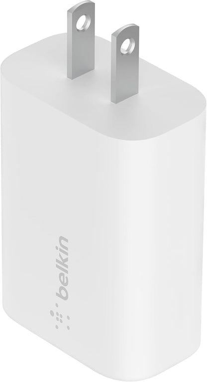 Belkin USB C Charger Block 25W - Power Delivery PPS Super Fast Charging - Apple iPhone 17, Air, Pro, AirPods, Samsung Galaxy S25, iPad, AirPods, Google Pixel 10, Nintendo Switch 2 & More - White