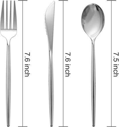 SUT 150Pcs Silver Plastic Silverware, Silver Disposable Cutlery, Heavy Duty Disposable Silverware, Plastic Utensils Include 50 Plastic Forks, 50 Plastic Spoons, 50 Plastic Knives