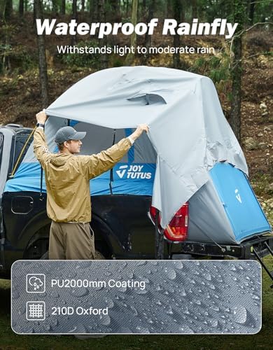 JOYTUTUS Truck Tent, Portable Truck Bed Tent with Rainfly, Truck Tent for 5.0'-5.2' with Aluminum Pole, Waterproof PU2000mm Double Layer for 2 Person - Blue