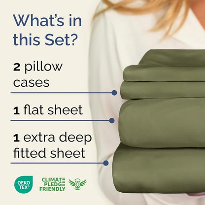 Extra Deep Pocket Queen Sheet Set - 4 Piece Breathable & Cooling Bed Sheets - Hotel Luxury Sheet Set - Soft, Wrinkle Free & Comfy - Easily Fits Extra Deep Mattresses - Deep Pocket Sage Green Sheets