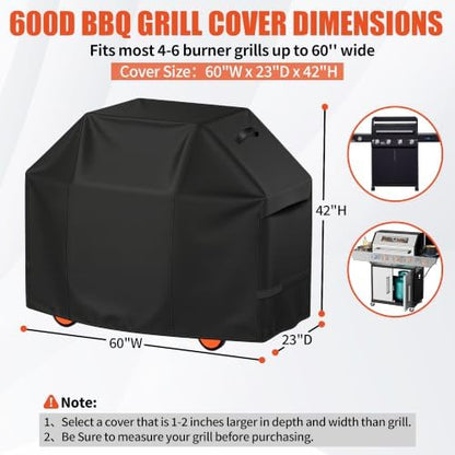 iCOVER Grill Cover 60 inch, BBQ Grill Cover for Outdoor Grill, 600D Heavy Duty Waterproof BBQ Cover, Anti-UV and Rip-Proof Barbecue Cover, Gas Grill Cover for Weber, Char-Broil, Nexgrill, etc