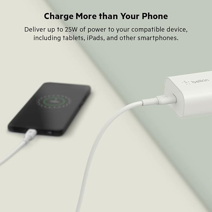 Belkin USB C Charger Block 25W - Power Delivery PPS Super Fast Charging - Apple iPhone 17, Air, Pro, AirPods, Samsung Galaxy S25, iPad, AirPods, Google Pixel 10, Nintendo Switch 2 & More - White