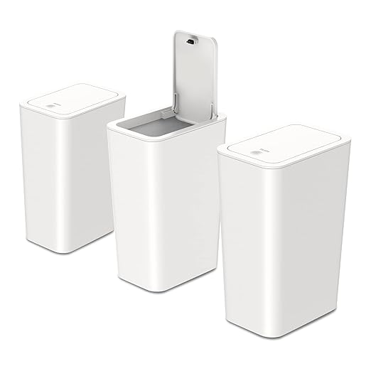 N. NETDOT 3 Pack 2.6 Gallon / 10L Bathroom Trash Can with Lid,Kitchen Garbage Can Small Trash Bin Waste Basket for Bathroom,Kitchen,Bedroom,Living Room,Office - Off White