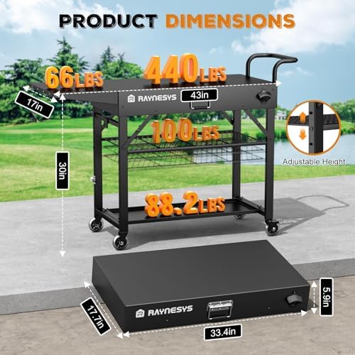 Raynesys 440lbs Outdoor Folding Grill Cart, Blackstone Griddle Stand