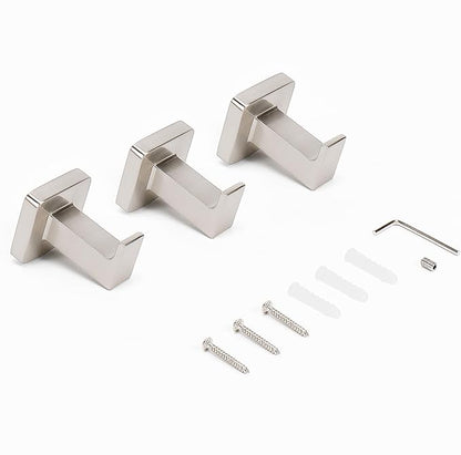 NearMoon Bath Towel Hooks -SUS304 Stainless Steel Square Clothes Robe Hooks Hanger, Heavy Duty Coat Hooks for Bathroom Livingroom Hotel Kitchen Garage, Wall Mounted - 3 Pack (Brushed Nickel)