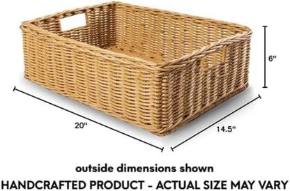 The Basket Lady Under The Bed/Basic Wicker Storage Basket, Medium, 20 in L x 14.5 in W x 6 in H, Sandstone