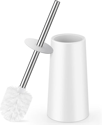 Toilet Brush and Holder, Toilet Brush with 304 Stainless Steel Long Handle, Toilet Bowl Brush for Bathroom Toilet-Elegant-Cleaning-Bristles(White)