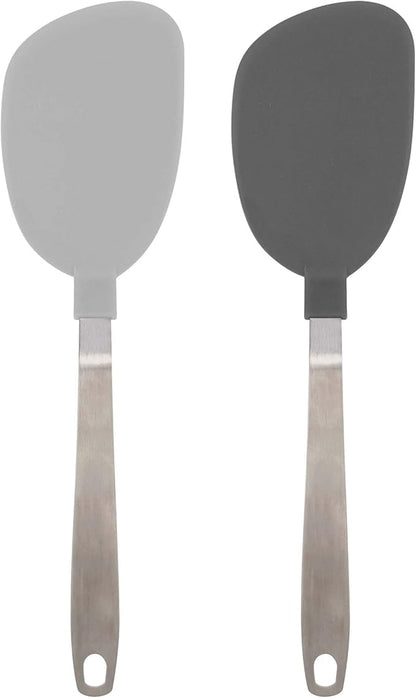 Tovolo Mini Turner Spatula with Stainless Steel Handle Set of 2 Wide Nylon Spatula for Flipping Eggs Fish Pancakes, Small Flipper Silicone Cooking Turner Charcoal & Oyster Gray