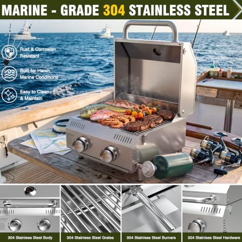 BESTFIRE Marine Boat Grill 20k BTU Dual propane connections