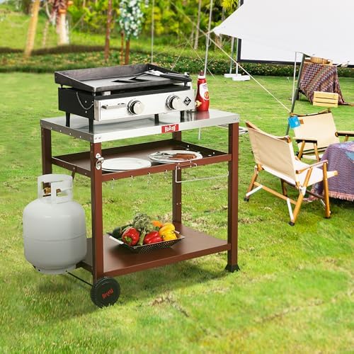 Feasto 3-Shelf Pizza Oven Table, Outdoor Grill Cart, 33.5" x 21.7", Red