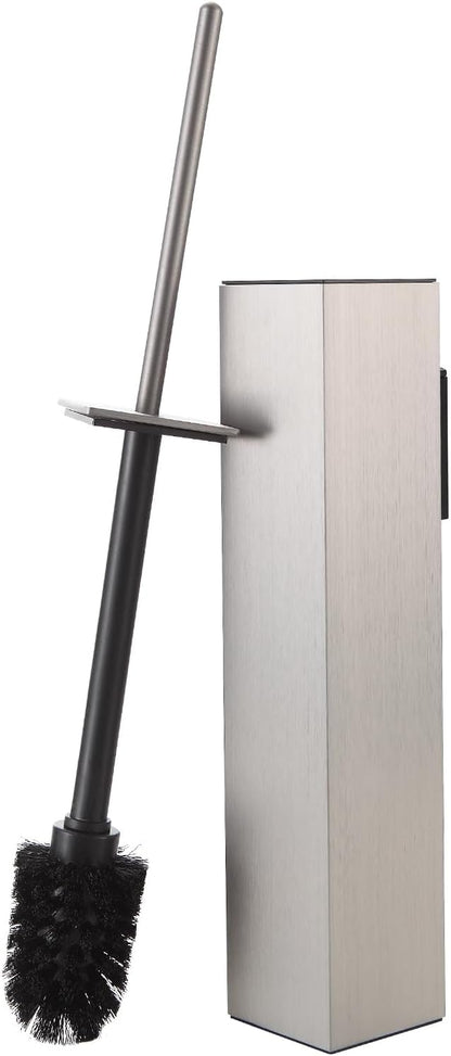 BGL Toilet Brush and Holder Set Brushed Nickel Wall Mounted for Bathroom Square Design