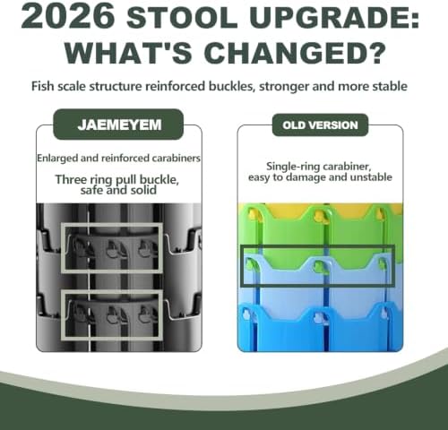 JAEMEYEM Collapsible Stool Chair, Upgraded Folding Stool for Adults Lightweight, Sturdy, Adjustable, Portable, Foldable Seat Sturdy Stools for Outdoor Camping Fishing Hiking Gardening BBQ