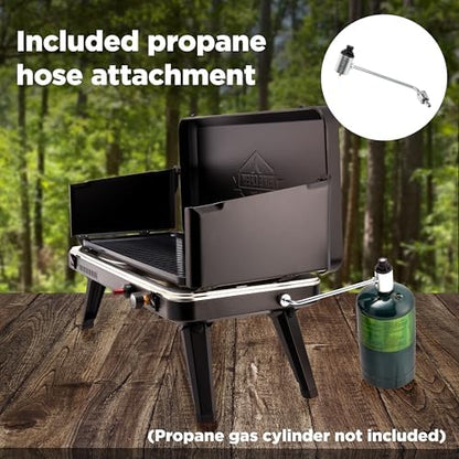 Hike Crew Gas Camping Grill | 13,000 BTU | Portable Propane Burner | Foldable Legs | Integrated Igniter & Included Regulator w/Stainless Steel Drip Tray | Wind Panels & Built-in Carrying Handle