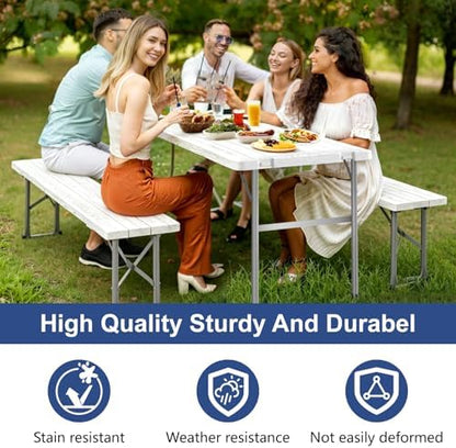 2pk Folding Table with 4 Benches Set for Camping, Picnic, White