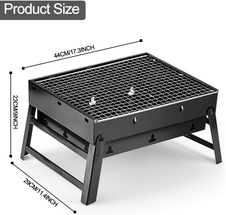 Portable Charcoal Grill Foldable 17" BBQ Charcoal Grill Compact Tabletop Barbecue Grill Small BBQ Grill for Outdoor Travel Backyard Picnic Beach