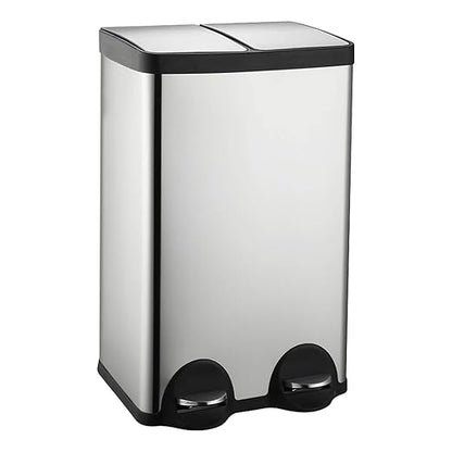 60 Liter (2x30L) 16 Gallon Dual Trash Can, Recycle Bins for Kitchen with 2 Compartments, Trash and Recycle Bin Combo, Soft Close Lid, Stainless Steel Trash Can