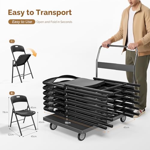 Bonnlo 8-Pack Black Plastic Folding Chairs, Portable Seat with Sturdy Steel Frame for Indoor & Outdoor Use, Perfect for Banquet, Party, Wedding, Office, and Camping