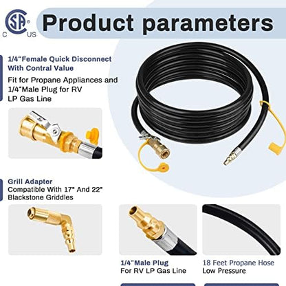 Upgraded 18FT RV Quick Connect Propane Hose for RV to Grill