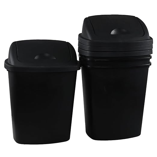 4 Pack 8 Gallon Medium Trash Can with Lid, Plastic Swing Top Garbage Can, Black Waste Bin Waste Basket for Bathroom, Kitchen, Bedroom, Office, College