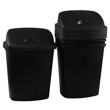 4 Pack 8 Gallon Medium Trash Can with Lid, Plastic Swing Top Garbage Can, Black Waste Bin Waste Basket for Bathroom, Kitchen, Bedroom, Office, College