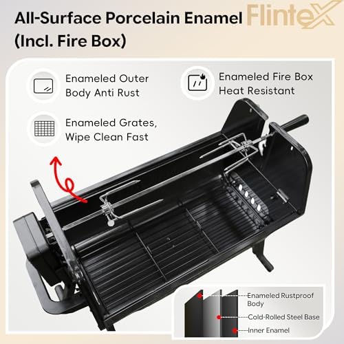 Flintex Portable Charcoal Grill, Dual Zone Rotisserie & Grill, Grill & Bag