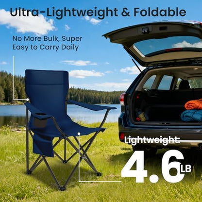 Portable Camping Chair 4 Pack, Folding Outdoor Chair with Cup Holder & Side Pocket for Camping, Hiking, Picnic, Beach (Navy Blue)