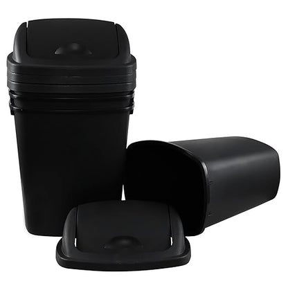 25 Liter Plastic Swing-Top Trash Can, 4-Pack Swing Lid Waste Can, Black
