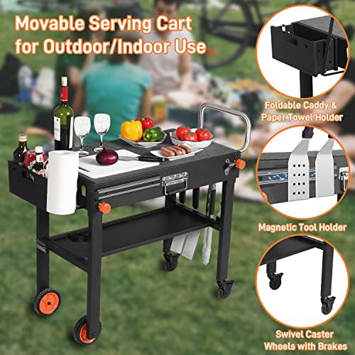 Portable Outdoor Grill Table, Folding Grill Cart with Wheels
