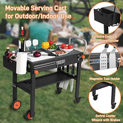 Portable Outdoor Grill Table, Folding Grill Cart with Wheels