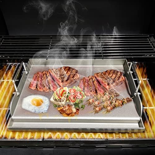 17" Flat Top Griddle for Gas Grill, Cast Iron Grill Plate Insert 17x13 Inch Griddle Cooking Plate Compatible with Weber Charbroil Camp Chef for Outdoor BBQ