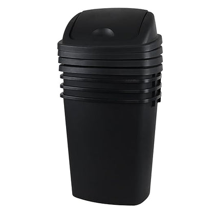 10 Gallon / 40 L Swing Lid Kitchen Trash Can, 4-Pack, Office, College, Classroom Garbage Bins, Plastic Waste Basket, Black