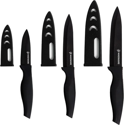 6-Piece Paring Knife Set with Sheaths-Ceramic Blade Sharp Rust Proof Stain Resistant (include 5inch Utility Knife, 4inch Fruit Knife,3inch Paring Knife)-Black (win0529)