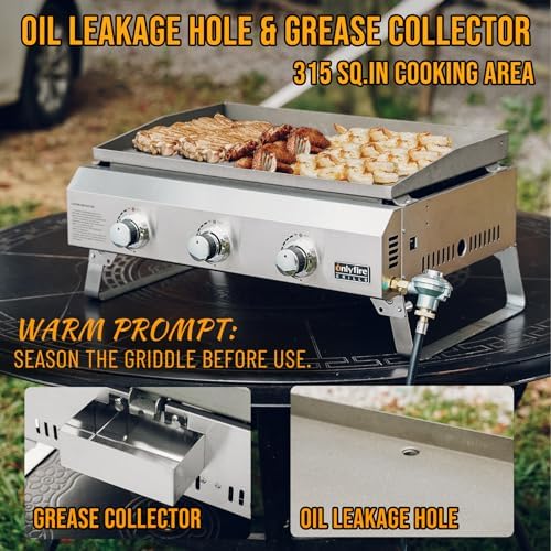 ONLYFIRE GRILLS Tabletop Gas Griddle 3 Burners, Propane Gas Stove, GS311