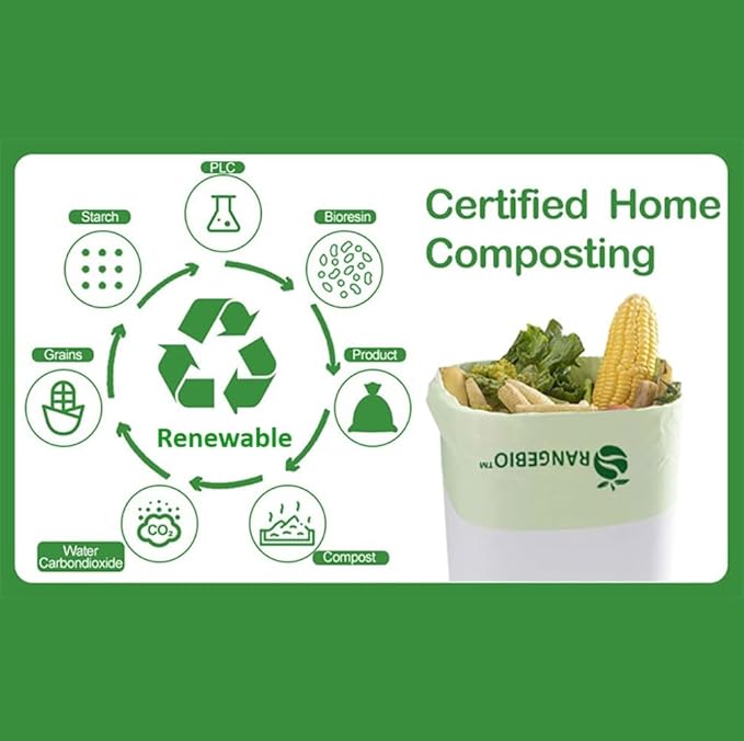 100% Compostable Trash Bags 13 Gallon Tall Kitchen, 100 Count, 0.9 Mil, Kitchen Compost Bags, Large Compostable Bags US BPI ASTM D6400 and OK Compost Home Certified