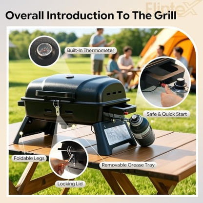 Flintex Portable Propane Gas Grill, Tabletop Camping Compact Design
