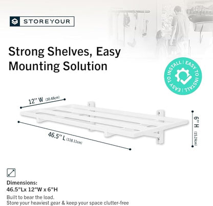 StoreYourBoard 2-Pack Heavy Duty Wall Shelves – Wall-Mounted Garage Storage Shelving and Organization for Sheds, Closets, or Utility Rooms – Holds 200 lbs, 1ft x 4ft, White