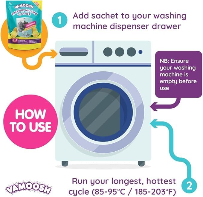 Vamoosh 6-in-1 Washing Machine Cleaner | Patented Pet Hair Dissolving Technology | No Harmful Chemicals | Removes Limescale | Deep Clean | Descales | Lemon Fresh Scent | 150g (Pack of 6)