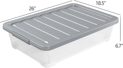 Readsky 3 Packs Large Clear Wheeled Latching Box, 40 L Plastic Underbed Storage Box with Gray Lid