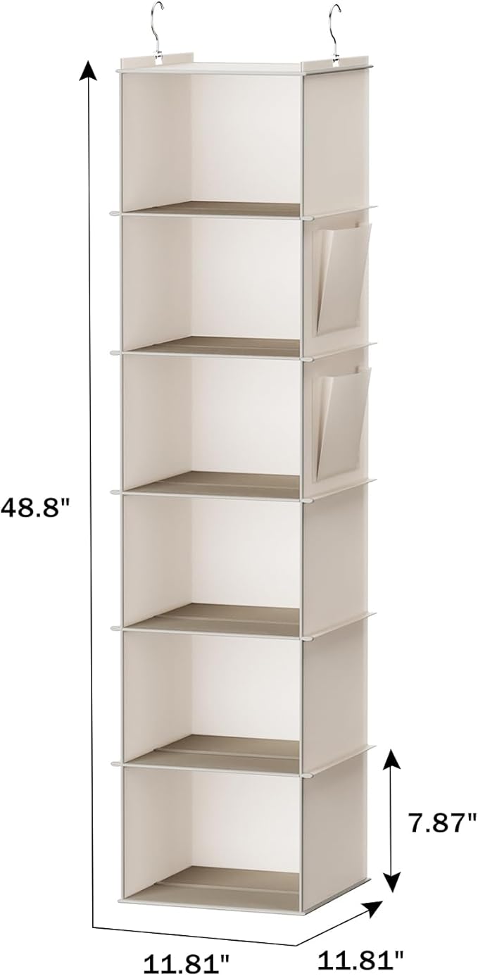 YOUDENOVA Hanging Closet Organizer, 6-Shelf Closet Hanging Storage Shelves, 2 Packs, Beige